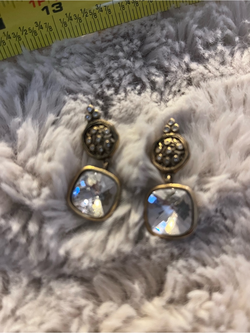 Gold Crystal Drop Earrings with Clear Faceted Stones